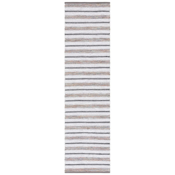 SAFAVIEH Montauk Raeburn Striped Cotton Runner Rug, Grey/Ivory, 2'3" x 9'