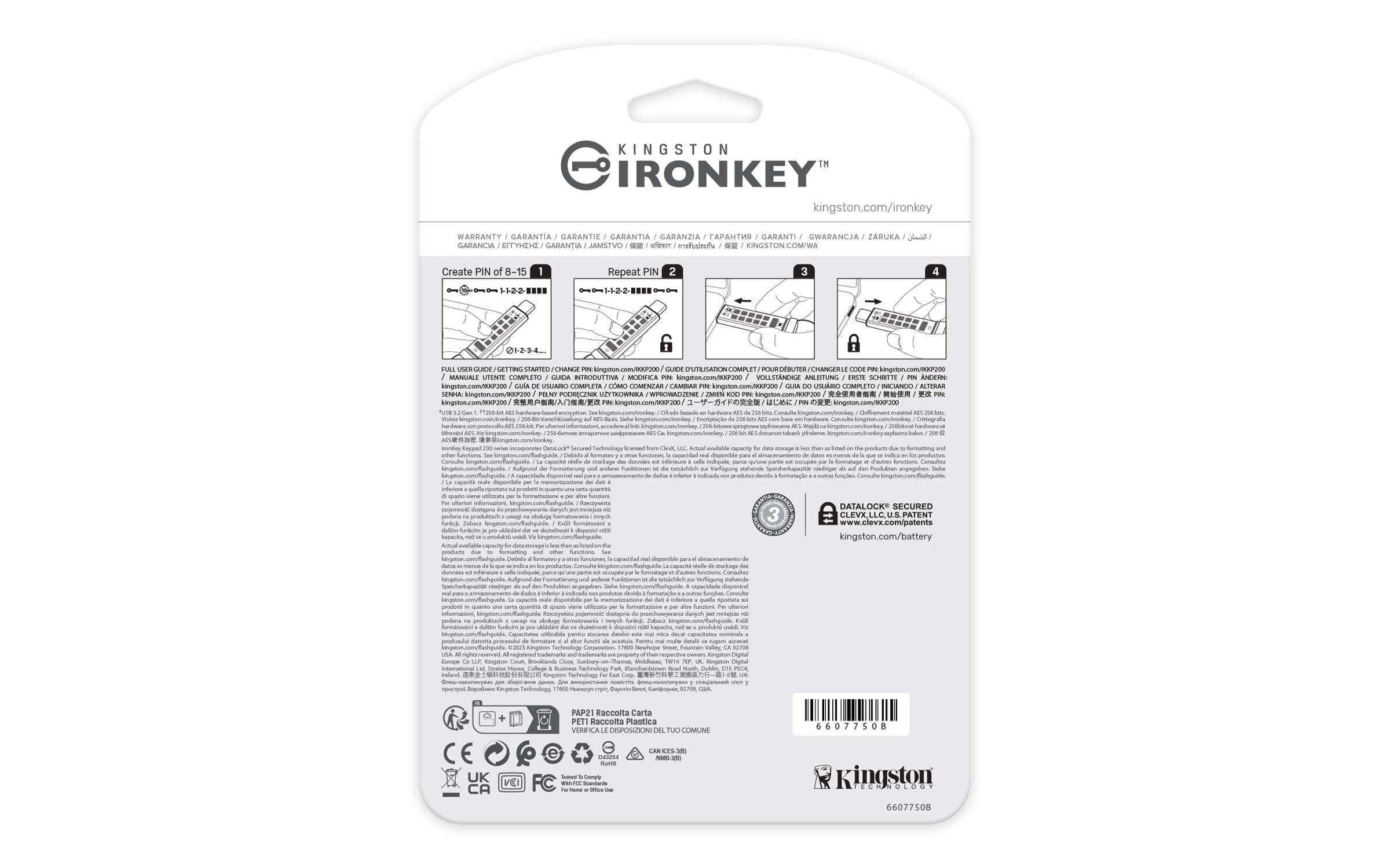 IronKey Keypad 200 16GB USB 3.2 Gen 1 Type C Flash Drive IKKP200C16GB