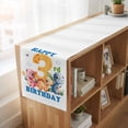 thumbnail image 6 of Happy 3rd Birthday Table Runner, Cartoon Cute Pink Yellow Blue Dinosaurs Floral Cotton Linen Table Runners 72 Inches Long, Dresser Scarf Runner for Dining/Coffee/Kitchen/TV Stands/Cabinets 13''x72'', 6 of 9