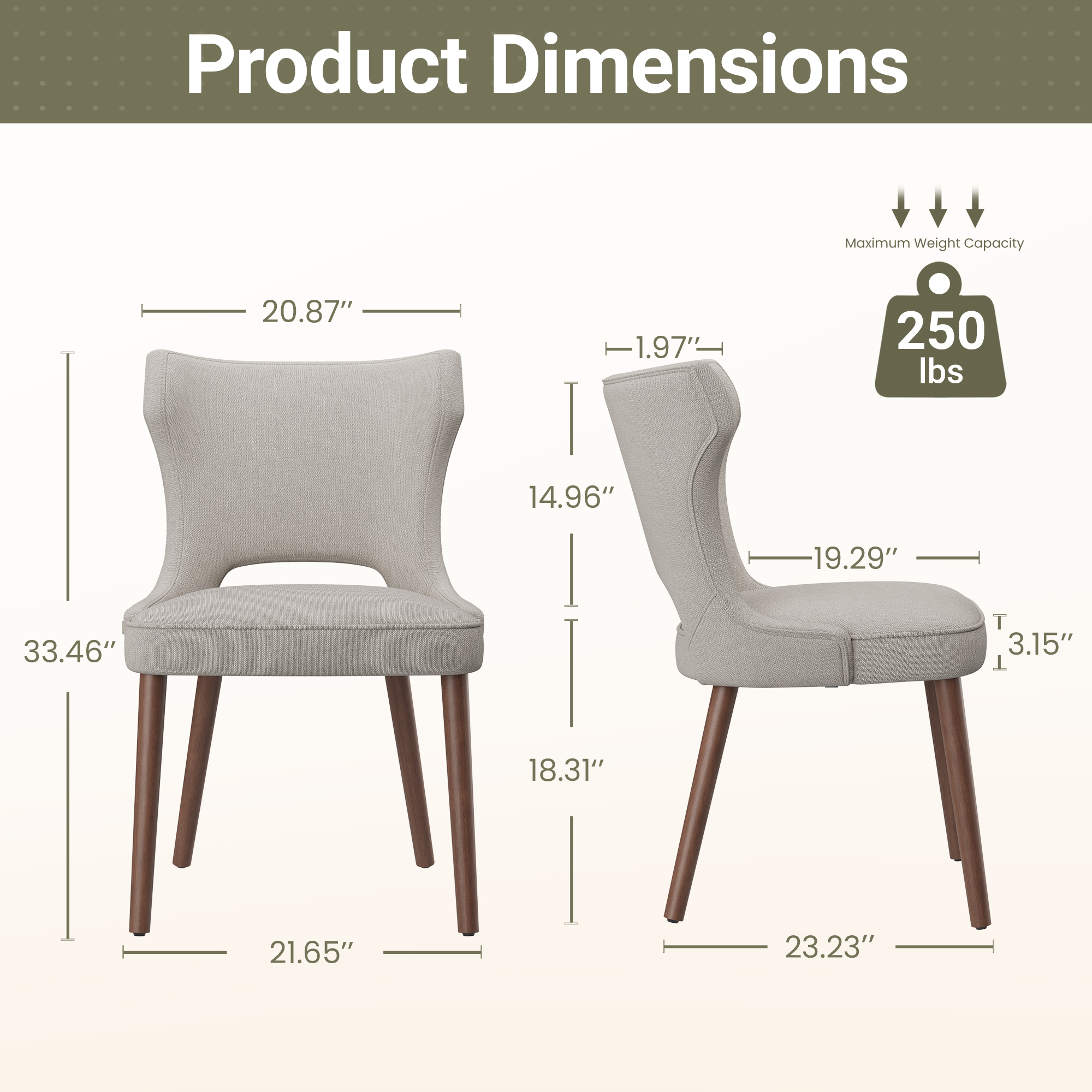 EOP Modern Fabric Upholstered Dining Chairs Set of 6, Wingback Dining Side Chairs with Solid Wood Legs, Farmhouse Dining Room Chairs for Dining Kitchen Living Room, Camel