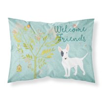 Carolines Treasures BB7607PILLOWCASE Welcome Friends White Patched Bull Terrier Fabric Standard Pillowcase Standard