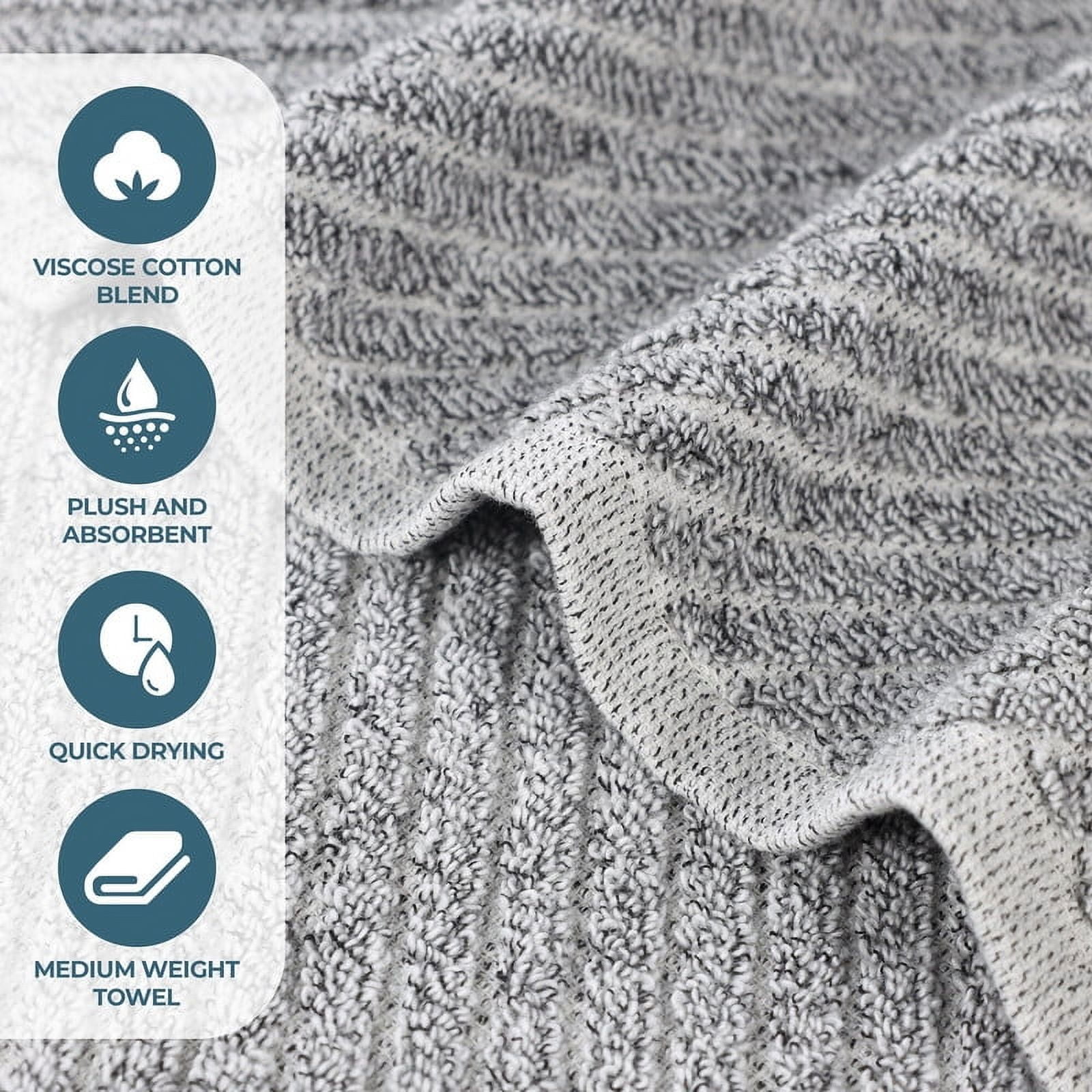 Superior Amelia Viscose Cotton Blend Medium Weight 8 Piece Towel Set, Charcoal