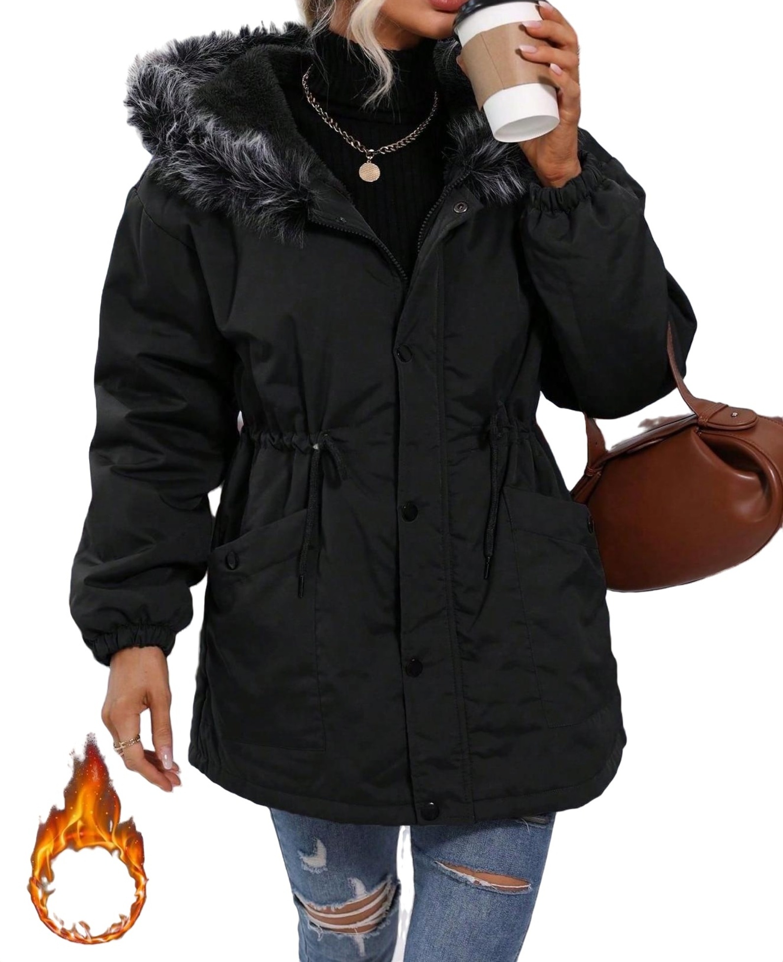 Casual Plain Parka Hooded Black Women Winter Coats - Walmart.com