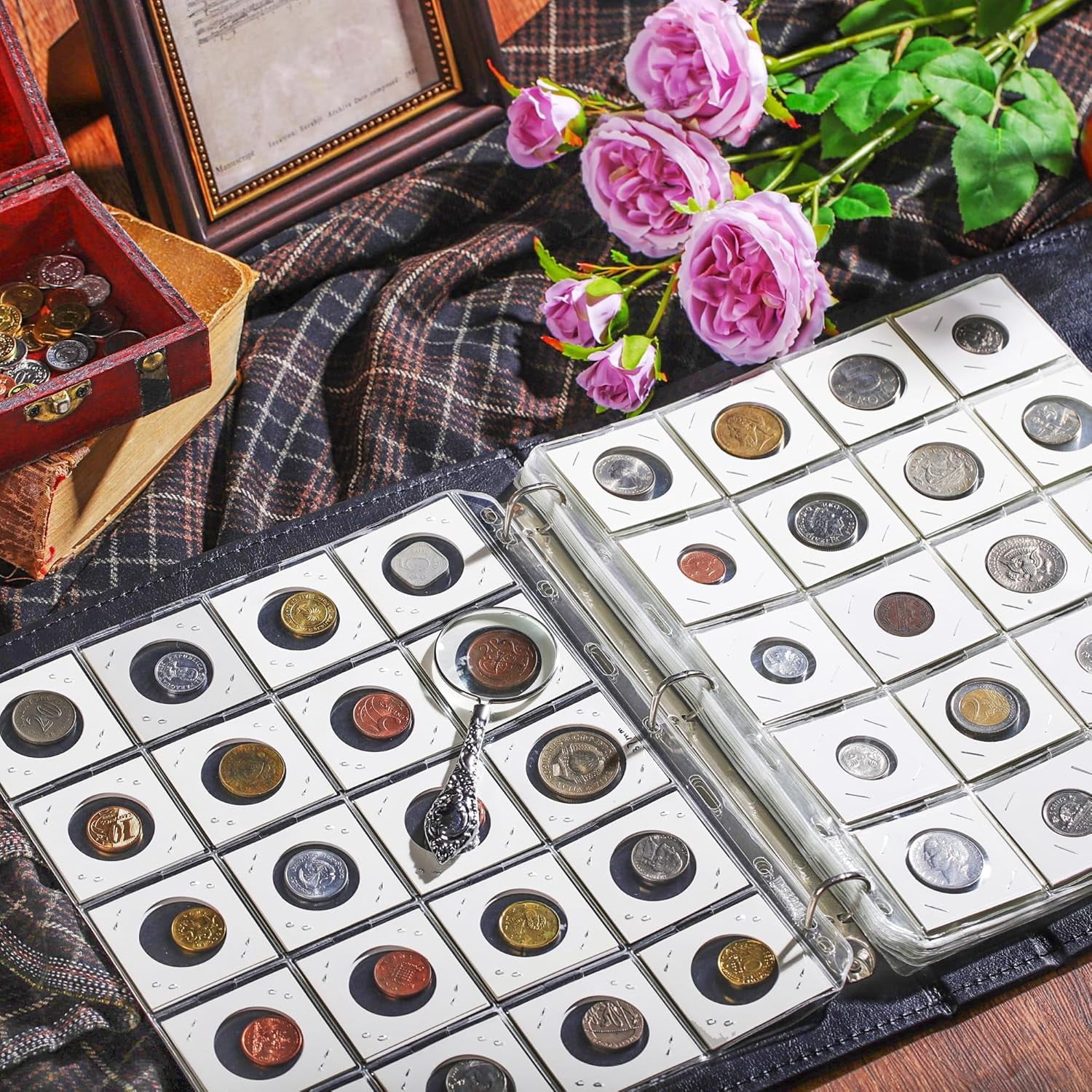 15 Sheets Coin Flip Pocket Pages - 300 Pockets for 2"x2"Coin Flip Standard 9-Hole Coin Binder Inserts Sleeves Coin Collection Pocket Pages
