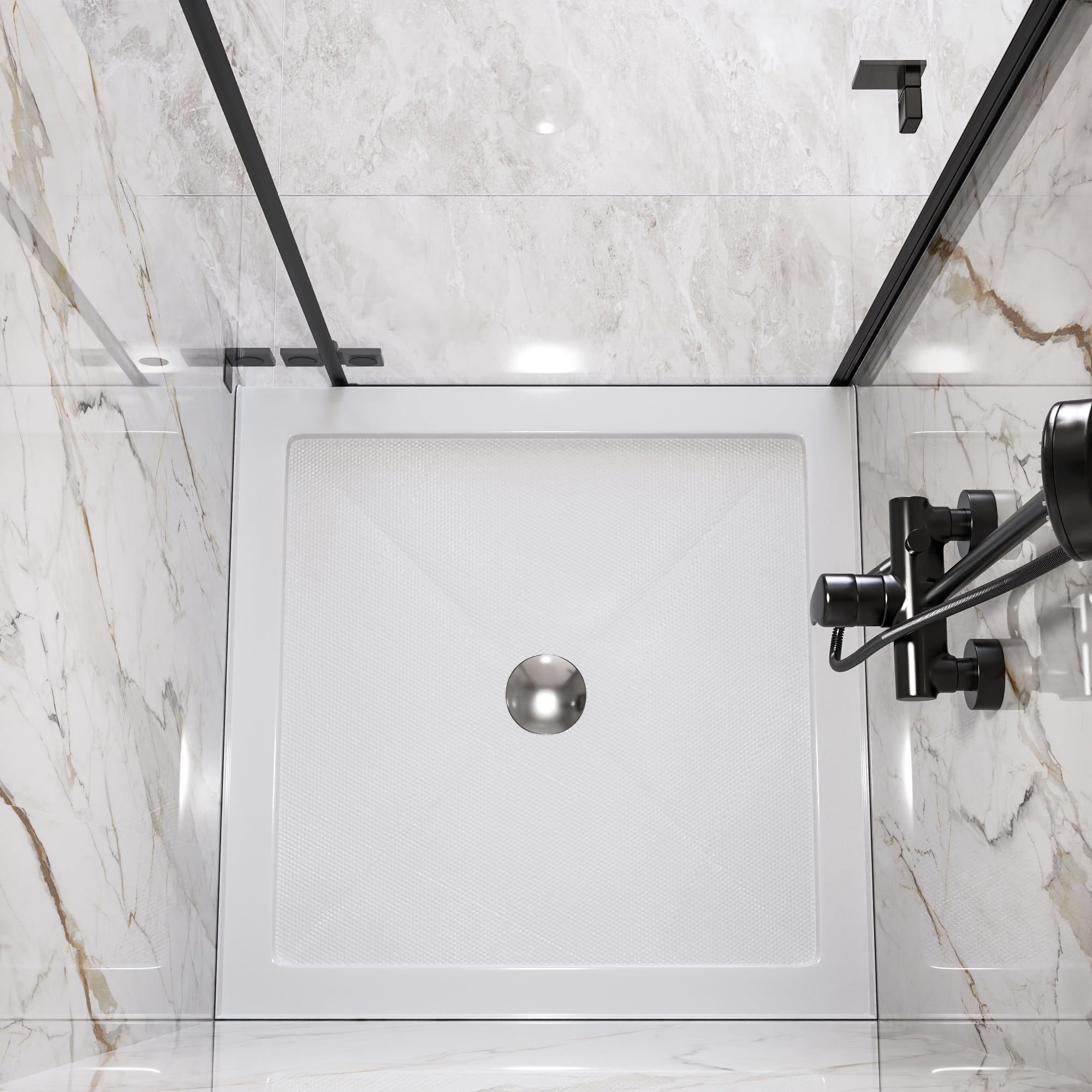 DV-1SB0111 DeerValley 35" L x 35" W Single Threshold Square White Shower Base Center Drain, Non-slip Design