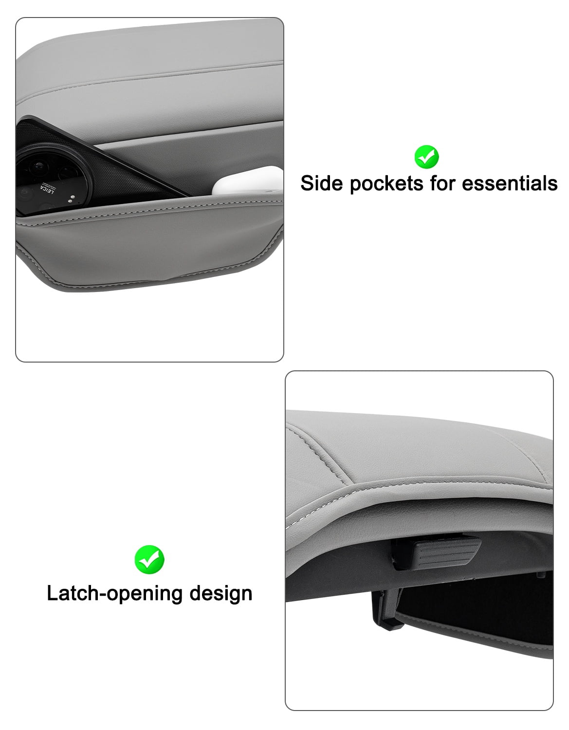 KBH Center Console Cover for 2023-2026 Honda Pilot with Leather Side Pockets, 2024 2025 2026 Honda Ridgeline/Passport Armrest Cover, Middle Console Lid Protector Interior Accessories, Gray