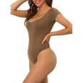 thumbnail image 5 of INSPIRE CHIC Women's Square Neck Bodysuit Tummy Control Shapewear Thong Short Sleeve T-shirt Leotard Jumpsuit Tops XXL Brown, 5 of 5