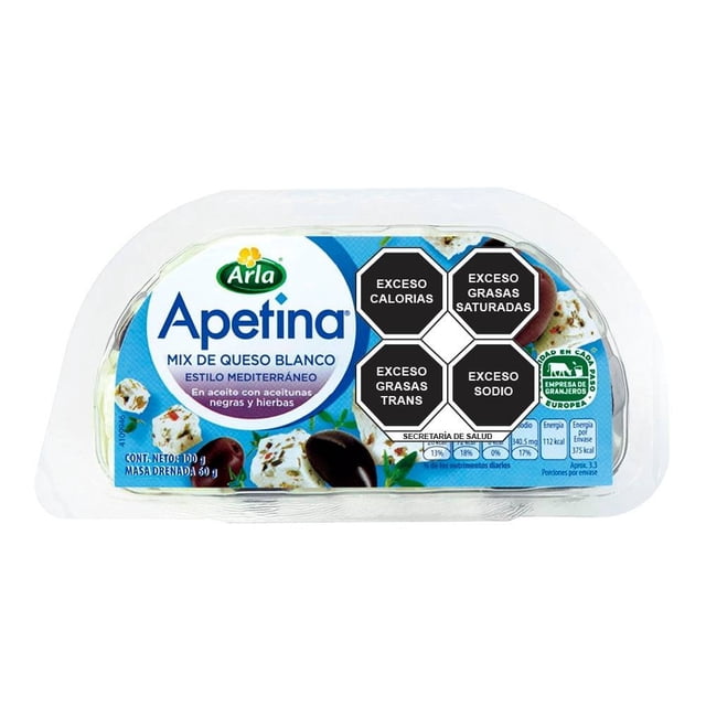 Mix de Queso blanco Apetina estilo mediterráneo con aceitunas negras y hierbas 100 g