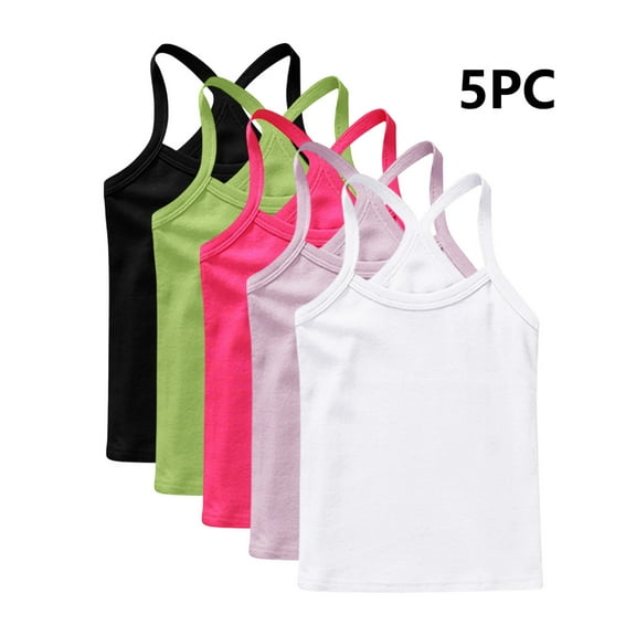 5 Pack Girls Cami Tops, Soft Cotton Camisoles, Kids Sleeveless Tanks Spaghetti Strap Tank Tops Undershirts