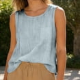 thumbnail image 4 of Womens Cotton Linen Tank Tops Dressy Causal Crew Neck Sleeveless Gauze Tshirts Blouse Summer Loose Fit Flowy Cami Shirt Light Blue XL, 4 of 4
