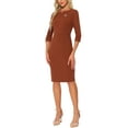 thumbnail image 2 of INSPIRE CHIC Women's Vintage Dress 3/4 Sleeve Wear-to-Work Sheath Dresses M Dark Caramel, 2 of 6