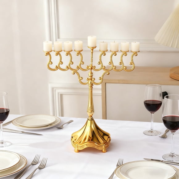 Zenithome Branche Plaquée Or Menorah 11.02x9.44x1.96 Po Élégante Robuste Vibrante Multicolore pour Décoration de Table d'Autel Cheminée Hanukkah Shabbat