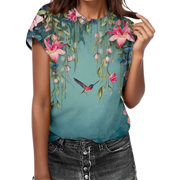 Gibobby Camisetas Mujer Baratas Manga Corta Camiseta manga corta informal con cuello redondo estampada a la moda para mujer(Verde,G)