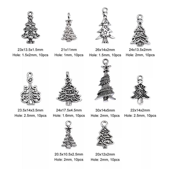 U8MO 100x Tibetan Christmas Tree Charms Pendants for DIY Jewelry Making Accessories