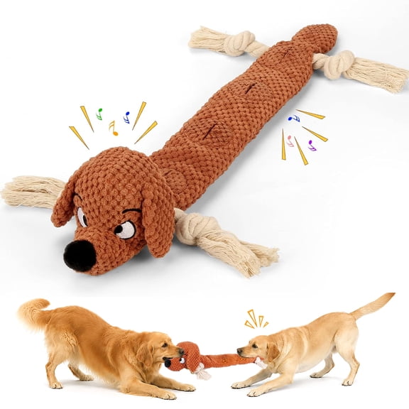 UXVA Plush Dog Toy, Treat‑Hiding Sniffing Squeaky Flannel Dachshund Interactive Tug Rope Chew Toy