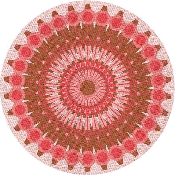 Ahgly Company Machine Washable Indoor Round Transitional Pastel Pink Area Rugs, 8' Round