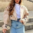 thumbnail image 4 of Lovskoo Women's Casual Lapel Double Breasted Trench Jacket Cropped Coat Outwear with Belt Beige, 4 of 4