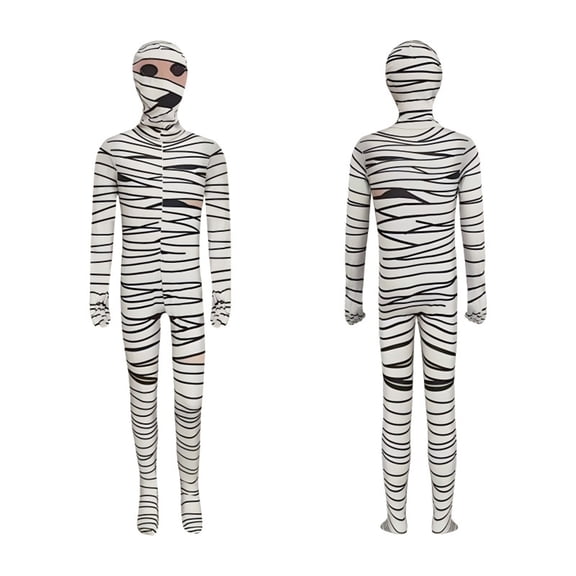 Mummy Cosplay, Mummy Costume, Mummy Outfit, Mummy Roleplay, Mummy Cos, Mummy Costume Bodysuit Full Body Bandage Print Zentai Suit Halloween Egyptian Outfit for Movie Night-Jumpsuit Headgear, White L