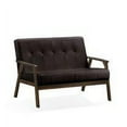 thumbnail image 2 of Uptown Modern Iven Wood Arm Love Seat in PU Faux Leather Dark Brown, 2 of 5