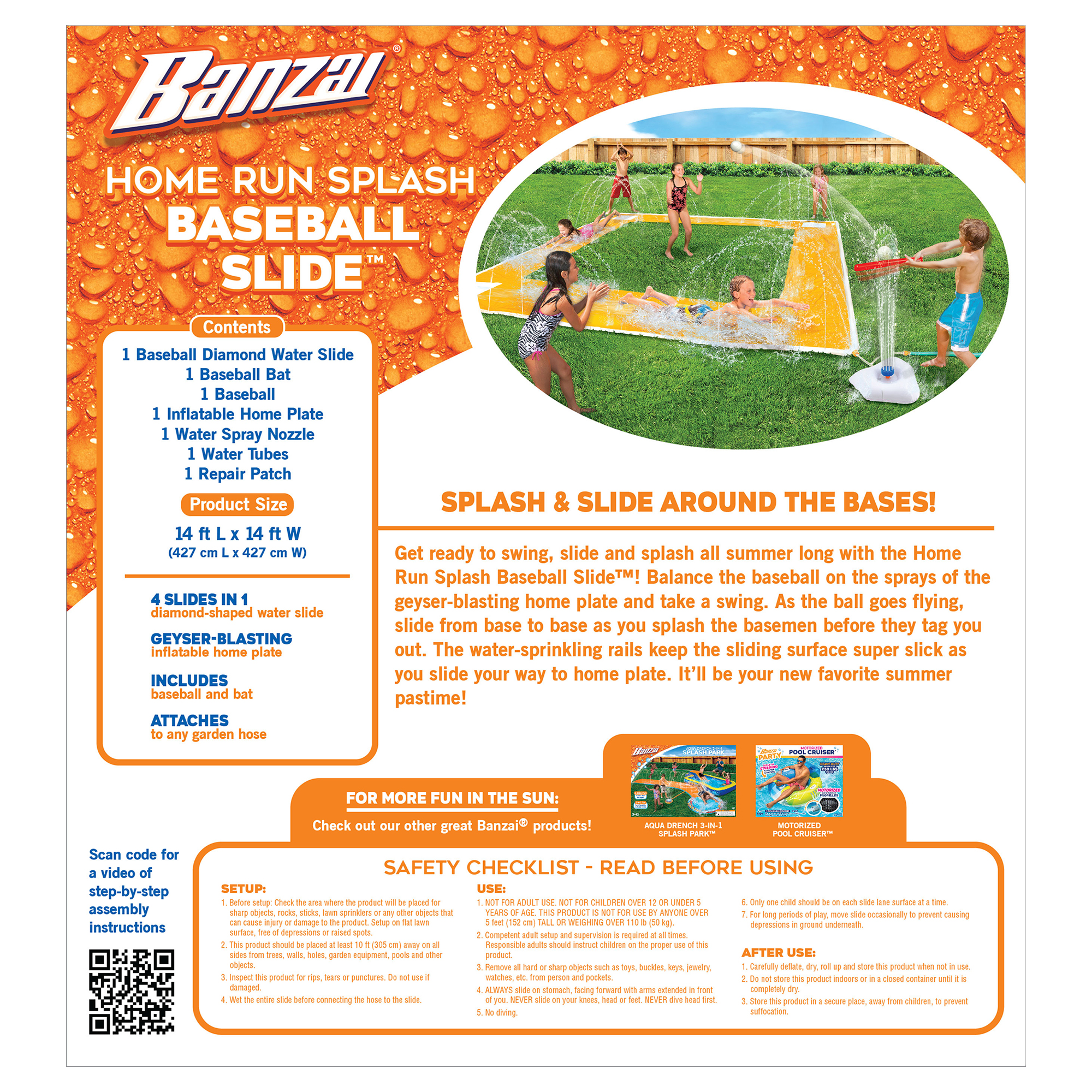 Banzai Home Run Splash Baseball Slide Kids 14 feet x 14 feet Backyard Summer Fun, Ages 5+ - image 3 of 8