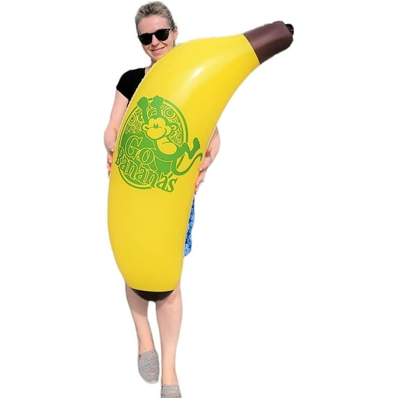2 PACK Cool Yellow Inflatable Banana (46") Vinyl. Safe Inflate Fruit. Pool Toy. Party Decoration.