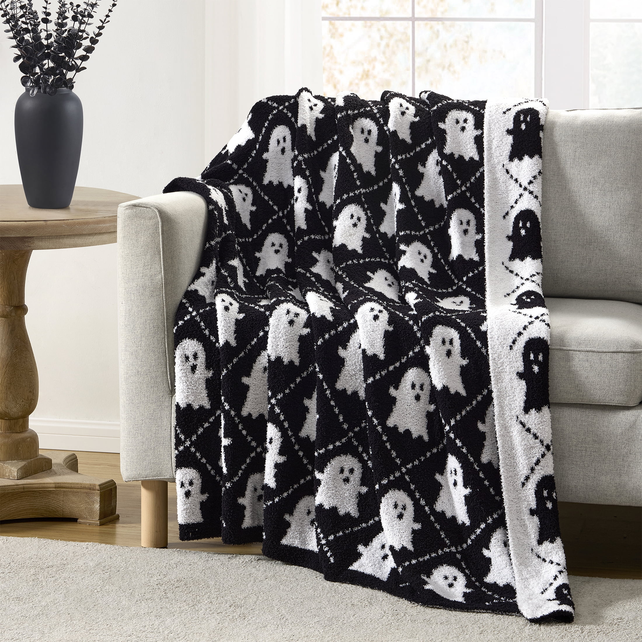 My Texas House Black/White Cozy Knit Ghost Throw, 50" x 60"