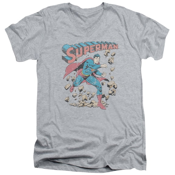Superman - Mad At Rocks - Slim Fit V Neck Shirt - Large