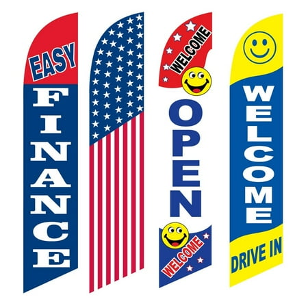 4 Advertising Swooper Flags Easy Finance America Open Welcome Drive In