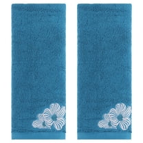 REGALWOVEN Hand Towels Set of 2 Embroidered Floral Pattern Decorative Towel Cotton Absorbent Soft Bathroom Hand Towel Set Blue 14" x 31"