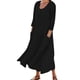 thumbnail image 1 of Vestido boho de manga 3/4 y cuello redondo con bolsillos para mujer - Color liso, corte holgado, vestido veraniego informal con estampado floral, 1 of 4