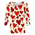 thumbnail image 4 of VKOYWKM 3/4 Sleeve T Shirts for Women Valentines Day Shirts Cute Heart Print T-Shirts Tops Holiday T Shirts Casual Crew Neck Romantic Tshirts, 4 of 5