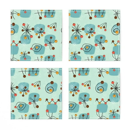 

Linen Cotton Canvas Cocktail Napkins (Set of 4) - Atomic Cyan Vintage Retro Geometric Abstract Fifties Balls Print Cloth Cocktail Napkins by Spoonflower