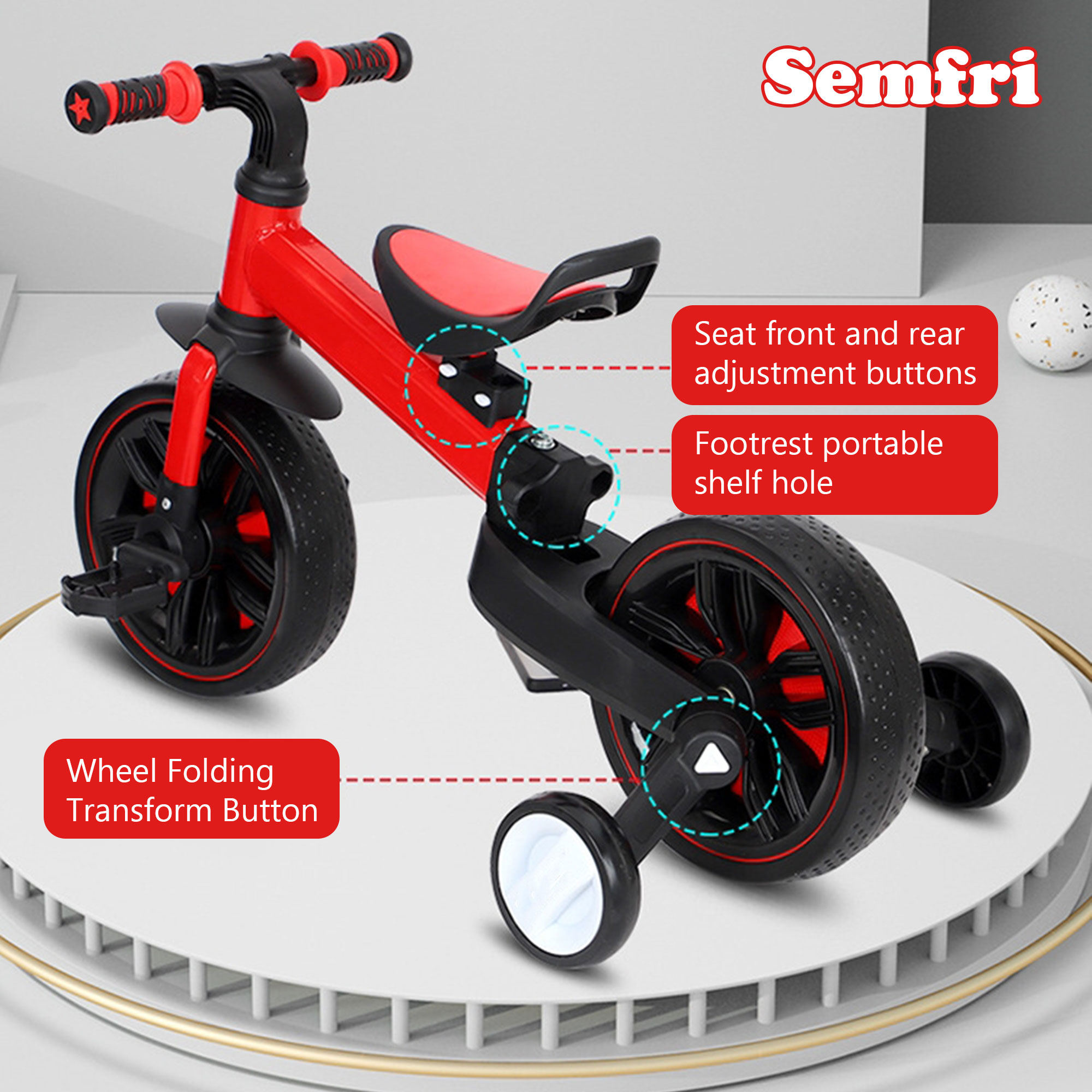 Semfri 3-in-1 Toddler Tricycle Red photo 7