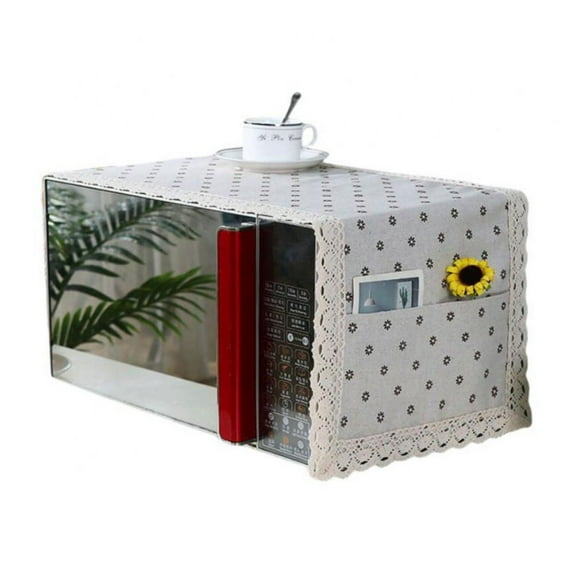 Norbi Microwave Oven Cover Dust Oil Proof Cloth with Storage Pockets Cotton Linen Kitchen Toaster Appliance Protector White #C