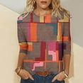 thumbnail image 2 of 3/4 Sleeve Womens Tops Plus Size Crew Neck Color Block Patchwork Tunic Basic Tee Spring Lightweight Casual Blouses(Multicolor,XXL), 2 of 4