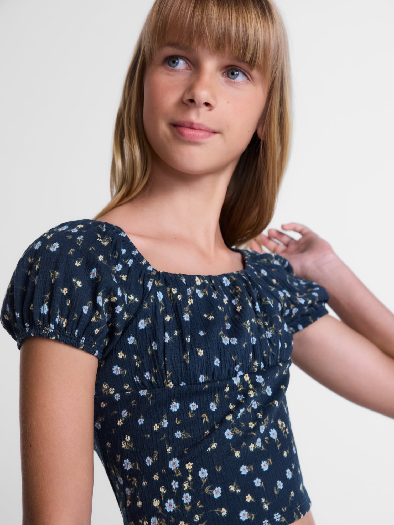 Weekend Academy Girls Printed Top with Puff Sleeves, Sizes 4-18