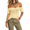 thumbnail image 2 of VBVC Women's Off Shoulder Mesh Sheer T-Shirt,Ladies Spaghetti Strap Cold Shoulder Short Sleeve Top,Party See-Through Cover Up for Women,Yellow,S-2XL, 2 of 8