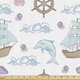thumbnail image 1 of Nautical Upholstery Fabric by the Yard, Pastel Sea Cruising Waves Dolphins Steering Wheel Sailing Boat Jellyfish, Decorative Fabric for DIY and Home Accents, White and Multicolor by Ambesonne, 1 of 5