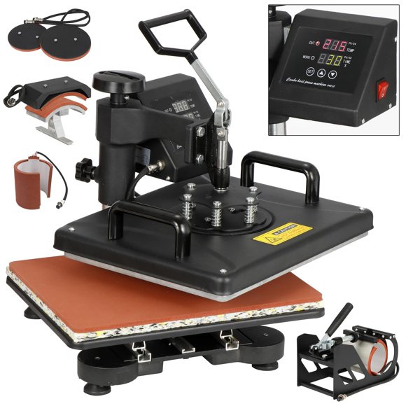 SUPER DEAL Heat Press Machine for T Shirts 12 x 15 Pro 6 in 1 Multifunctional Digital Sublimation Vinyl Transfer Printer for DIY Hats, Mugs, Plates, 360 Degree Swing Away, Fast Heating 1000W