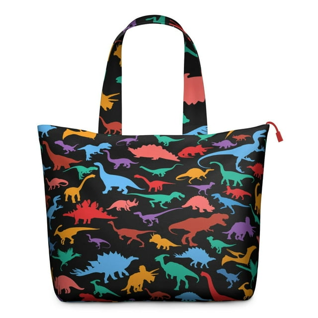 Modern Dinosaur Travel Duffel Bag, Abstract Watercolor Dino Print Tote, Cute Baby Dinosaur Pattern Weekender for Weekend Travel