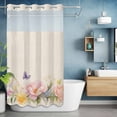 thumbnail image 6 of Spring Pink Red Flower No Hooks Shower Curtain with Snap-in Liner Country Watercolor Floral Butterfly Leaf Linen Shower Curtains for Bathroom, Waterproof, Easy Install, Washable 36"x72", 6 of 9
