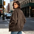 thumbnail image 6 of Atogsazn Women's Oversized Lapel Full Zip Suede Look Jacket Casual Long Sleeve Coat Fall Winter Tops Outerwear Coffee S Fashion, 6 of 9