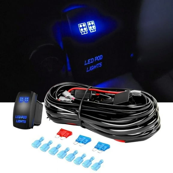 Nilight 16AWG Led POD Lights Wiring Harness Kit 12V On Off 5Pin Rocker Switch Laser Waterproof Toggle Switch Power Relay Blade Fuse for Cars Jeep Boat ATV Trucks - 4 Leads, Bule Led