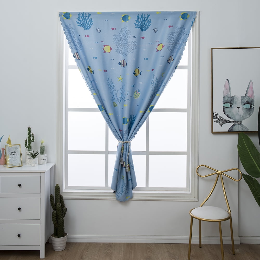 Flower Home Kitchen Window Curtains Blackout Curtains Hook & Loop Stick