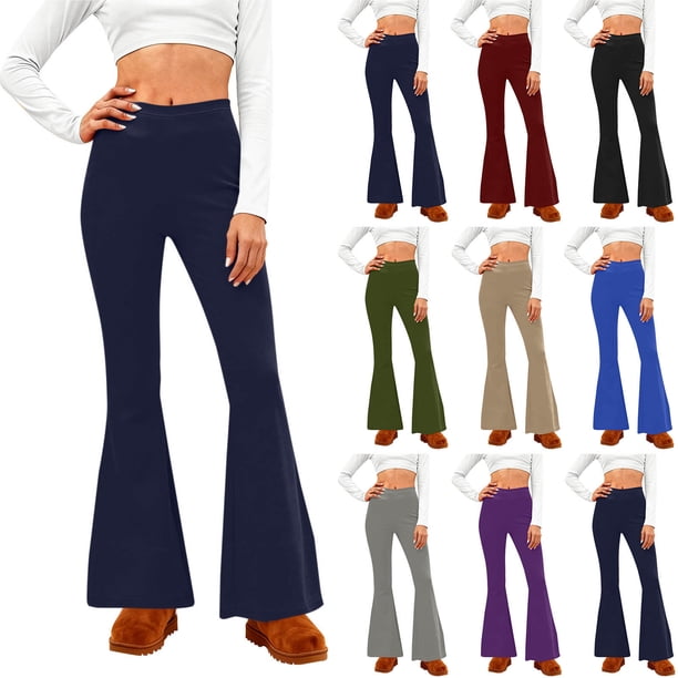 Pincandy Women's Solid Color Elastic Waist Yoga Flared Pants, Comfortable, Casual & Fitness Activities