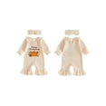 thumbnail image 2 of Cjfdfy Newborn Baby Girl Thanksgiving Outfit Happy Thanksgiving Pumpkin Embroidery Long Sleeve Ribbed Romper And Headband Infant Cute My First Thanksgiving Fall Winter Clothes 0-9M, 2 of 9