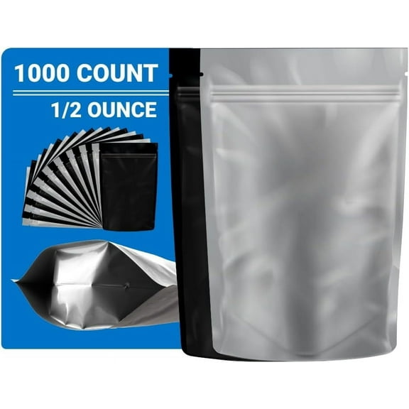 Loud Lock Mylar Bags 1000 Count 8" X 5" Black/Clear - Flex Packaging - Mylar Bags For Food Storage - Resealable Bags