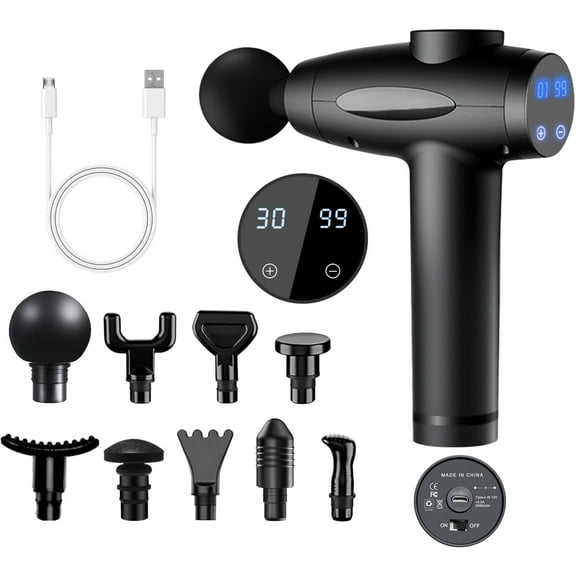 Massage Gun Deep Tissue for Athletes Muscle with 9 Replacement Heads for Pain Relief, Super Quiet Portable Electric Massager