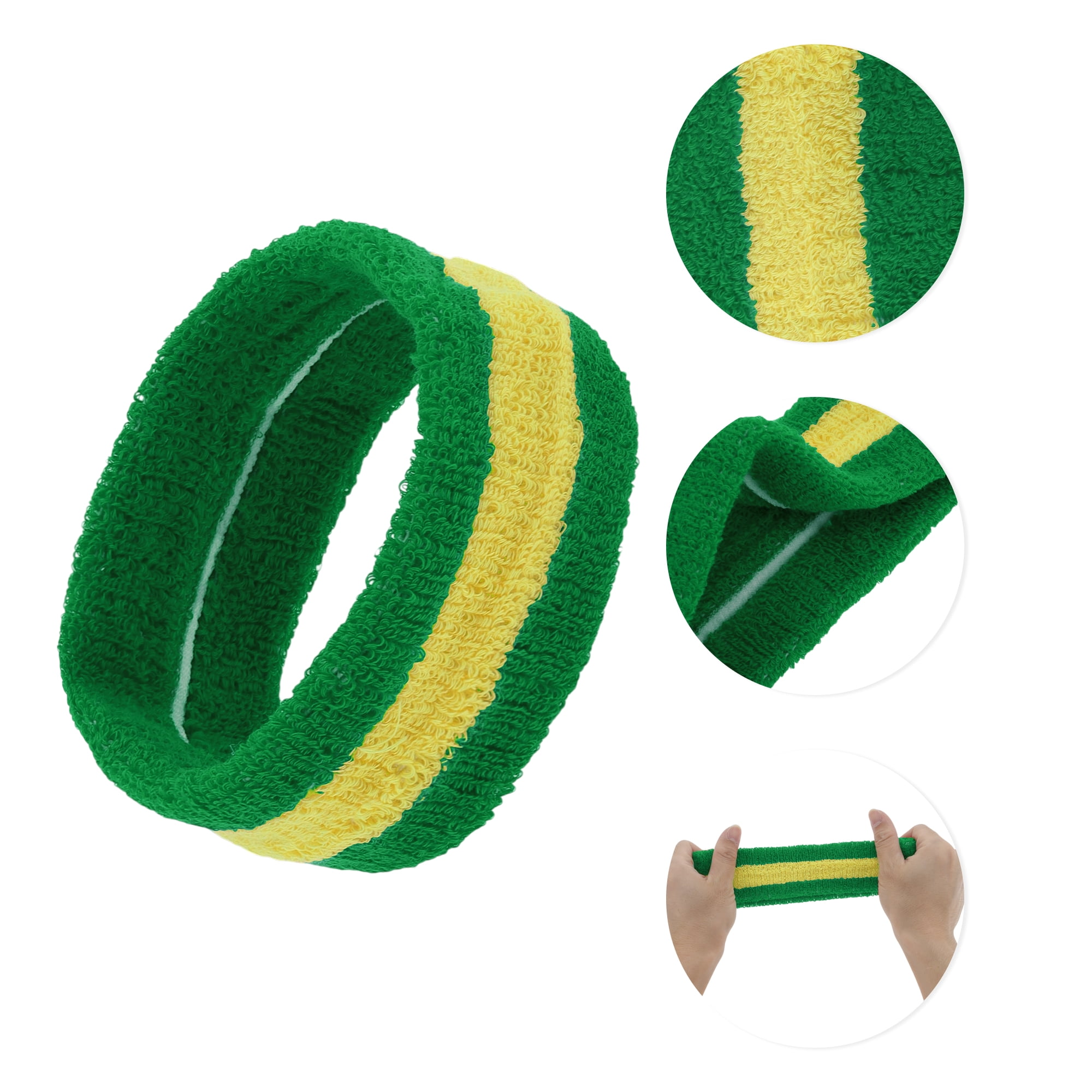 Unique Bargains 3Pcs Headband with Wristband Sweat Headband Green Yellow