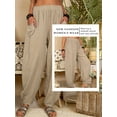 thumbnail image 6 of SLADYGLO Women Elastic Waist Multi Pockets Wide Leg Cotton Linen Harem Pants, 6 of 7
